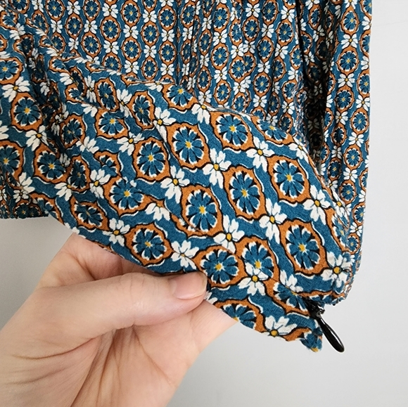 Zara Longsleeve Blouse Shirt Blue Tan Pattern - Picture 3 of 10